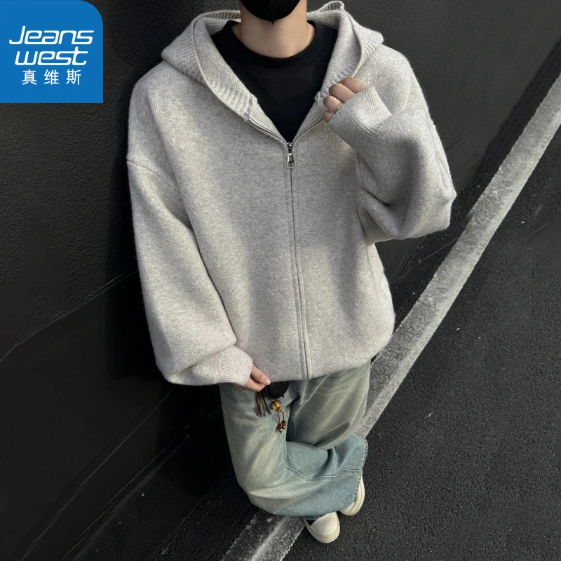 真维斯重磅连帽双面穿外套开衫男秋冬潮牌高级感痞帅短款外套