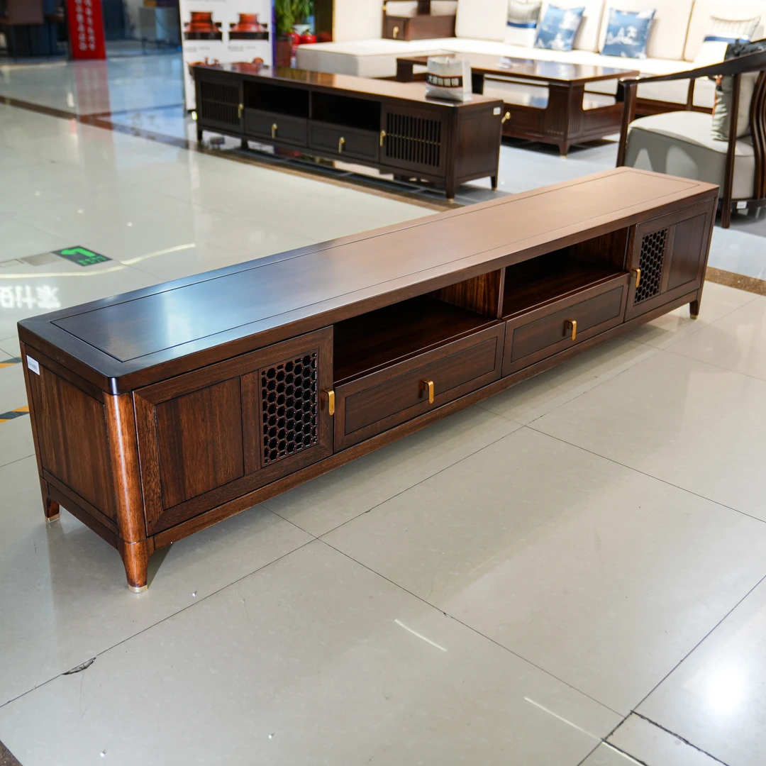 （大利家具）清尾NY-656-1电视柜乌金木新中式地柜客厅矮柜实木