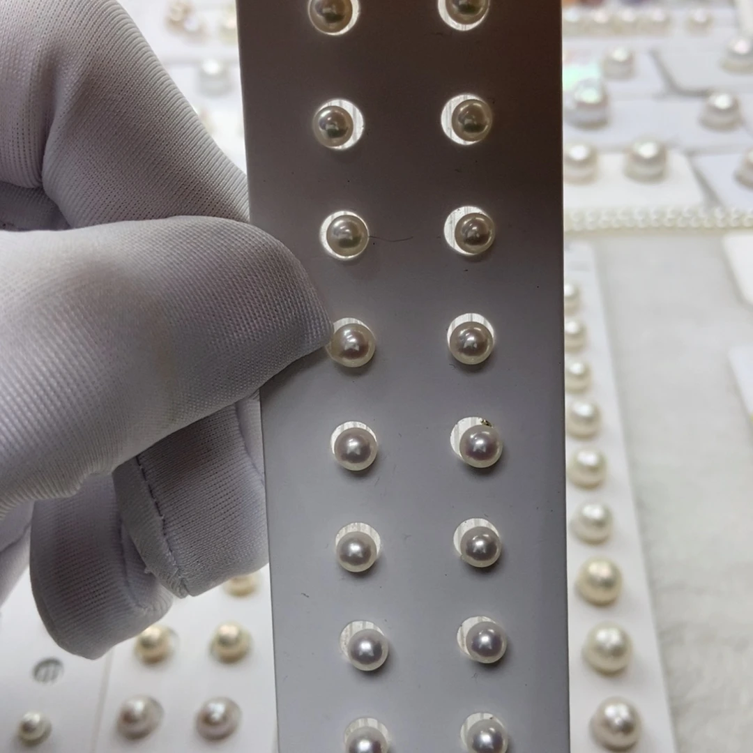 淡水珍珠银S925镶嵌耳钉4-5