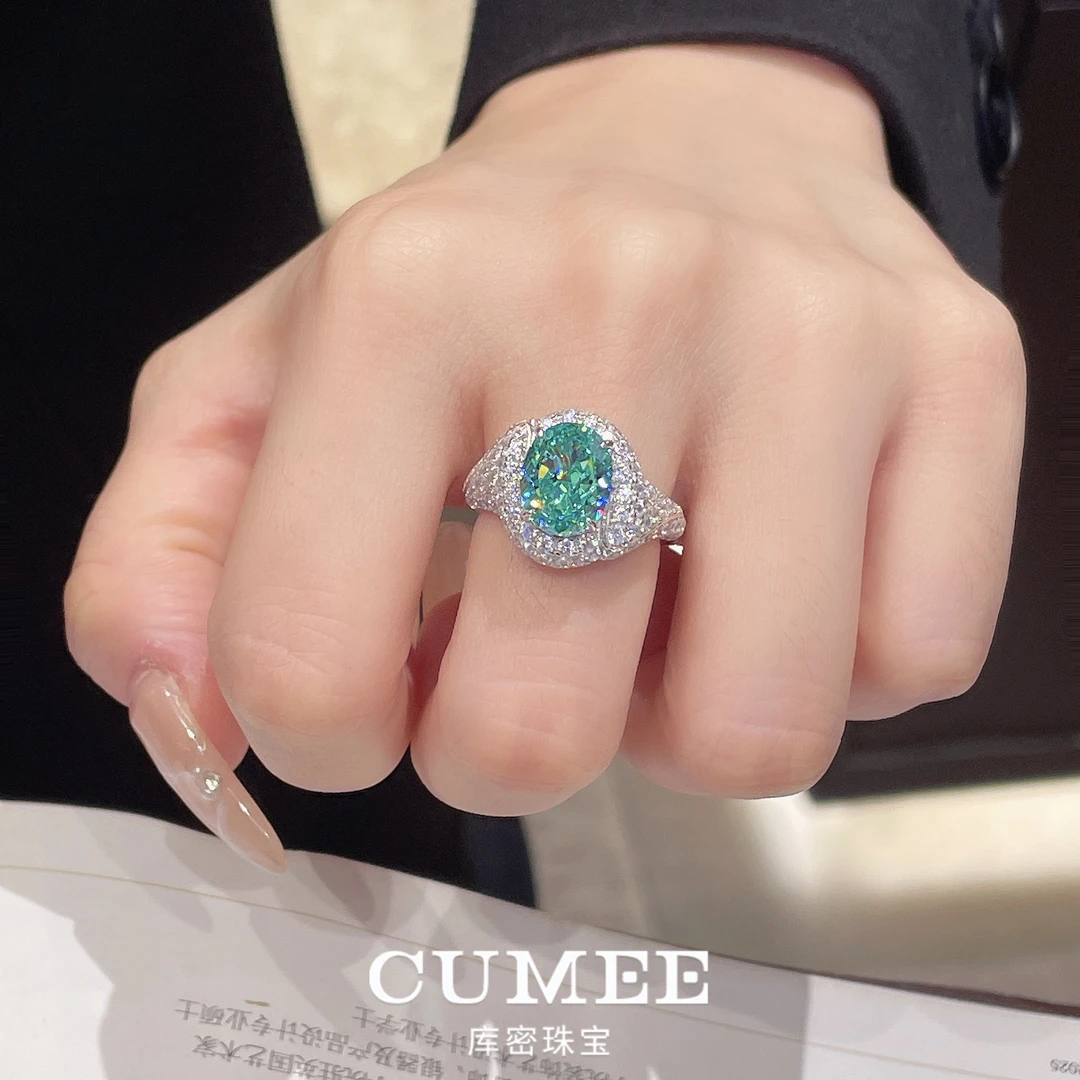 925银戒指 度假百搭款 个性设计款人工合成帕拉色宝石戒指