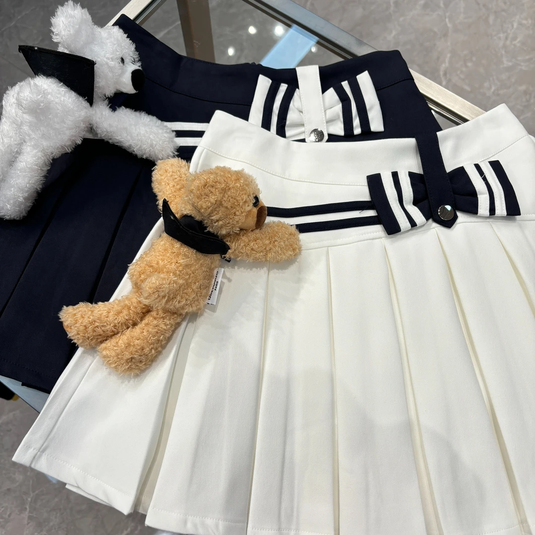 【YU·PP】(060)小众海军校园风蝴蝶结小熊可爱百搭百褶裙（P0225）