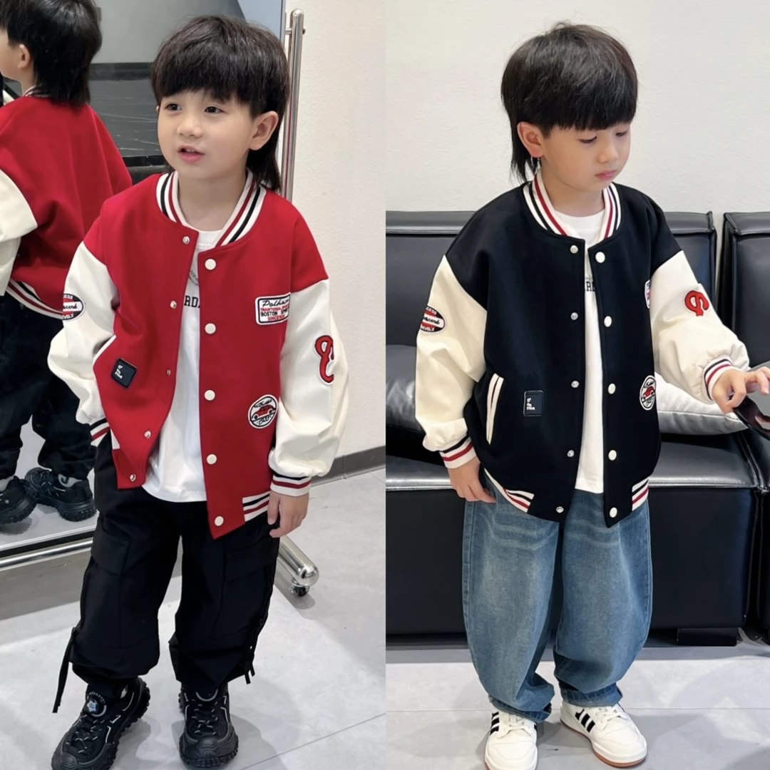 2025秋季新款童装儿童美式学院风撞色棒球服男女童洋气外套