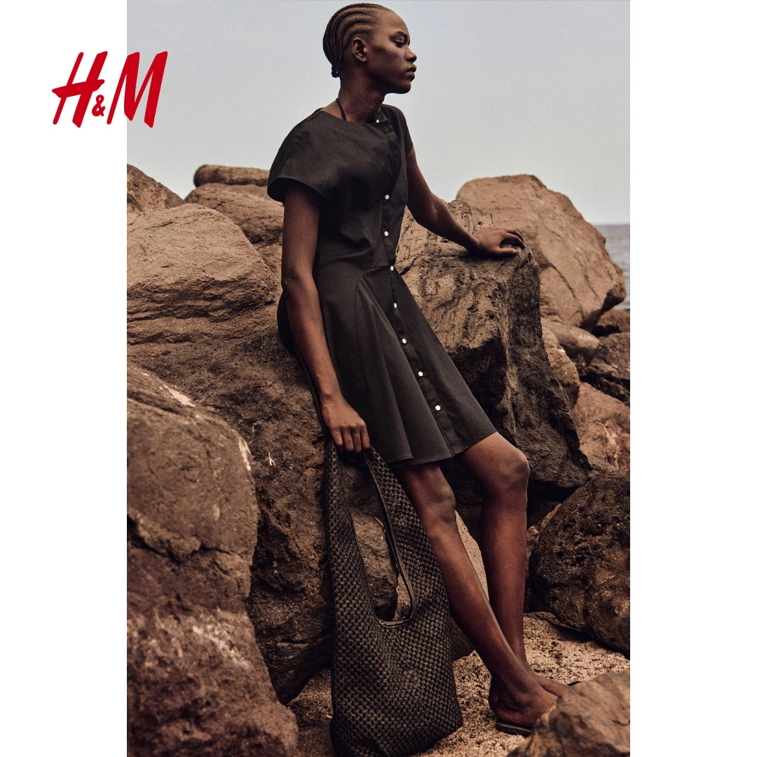 HM2025春秋新款流光风时尚连衣裙正面系扣棉质连衣裙1278034