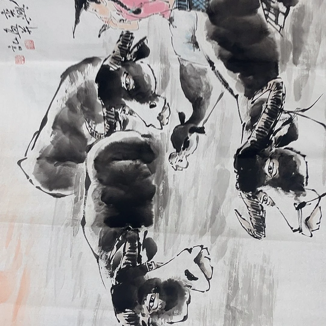 国画卖字画的小男孩