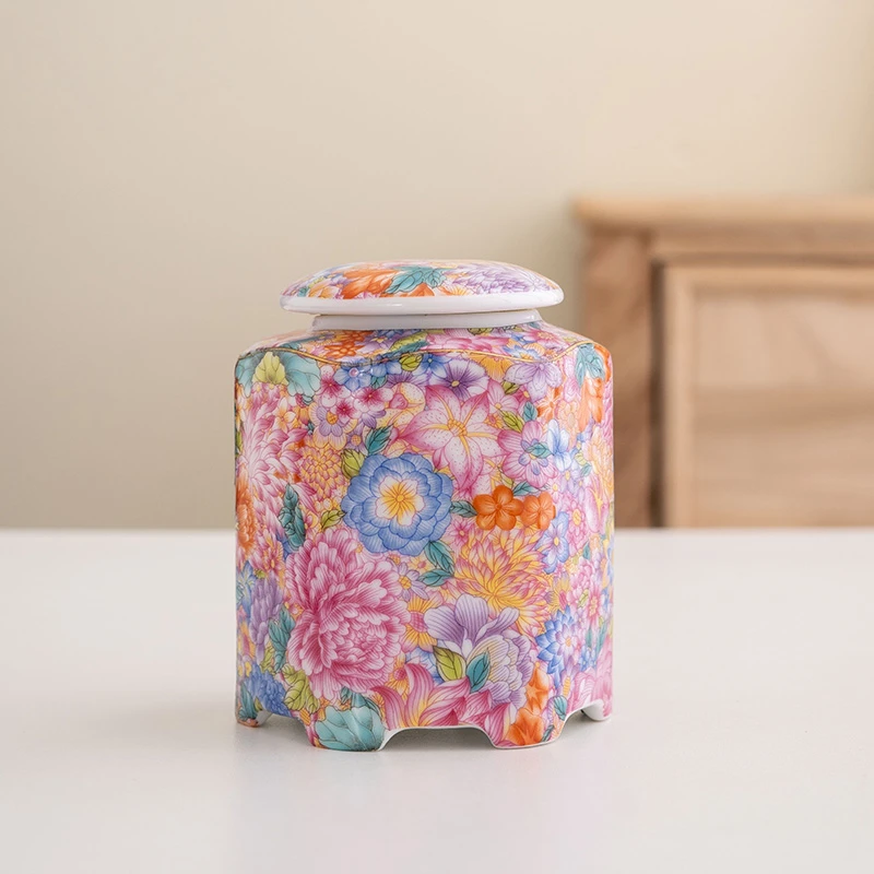 新款珐琅彩茶叶罐陶瓷珐琅珍藏防潮复古中式储茶存茶罐子D352