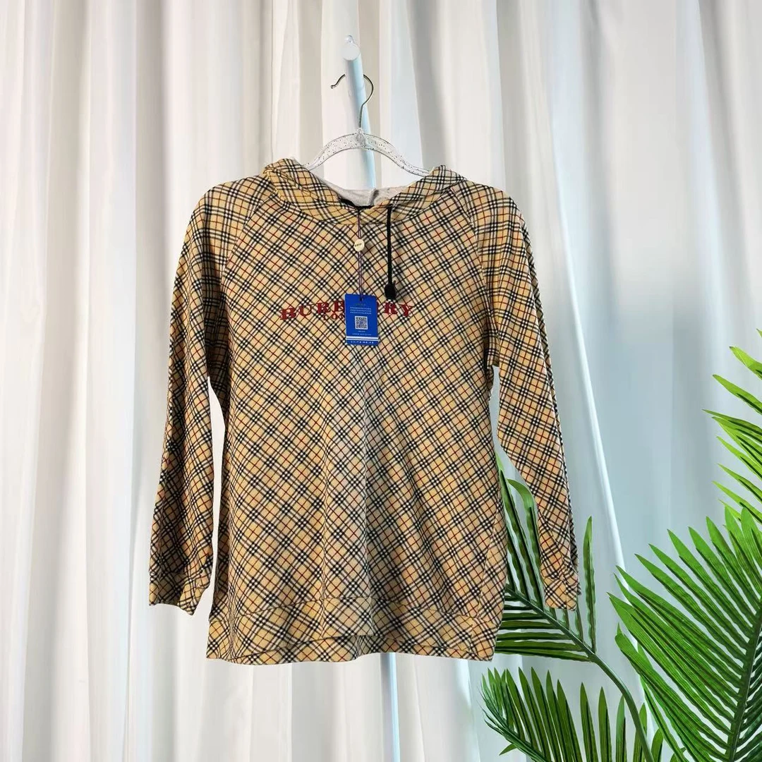 95新 BURBERRY/博柏利 巴宝莉logo刺绣格纹连帽卫衣/fy4399休闲