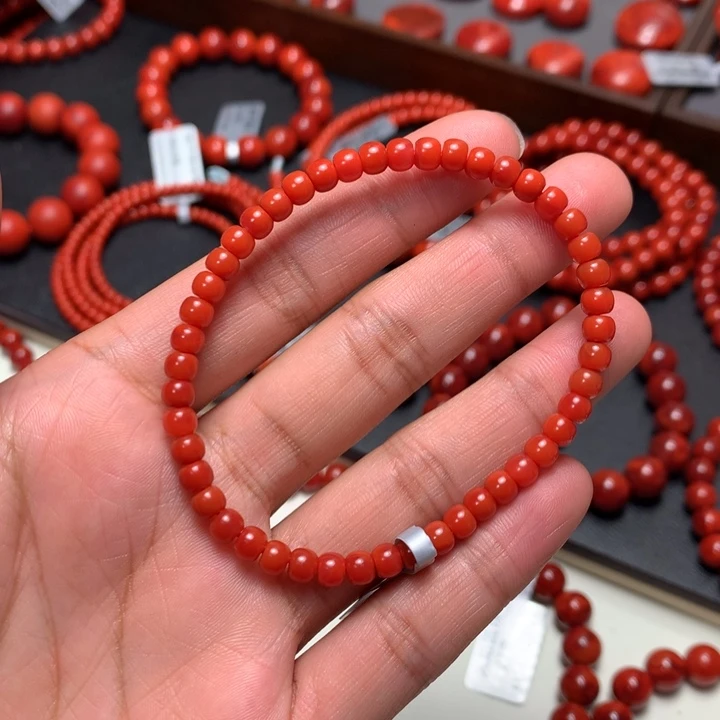 南红玛瑙未镶嵌手串4.5mm+柿子锦老型