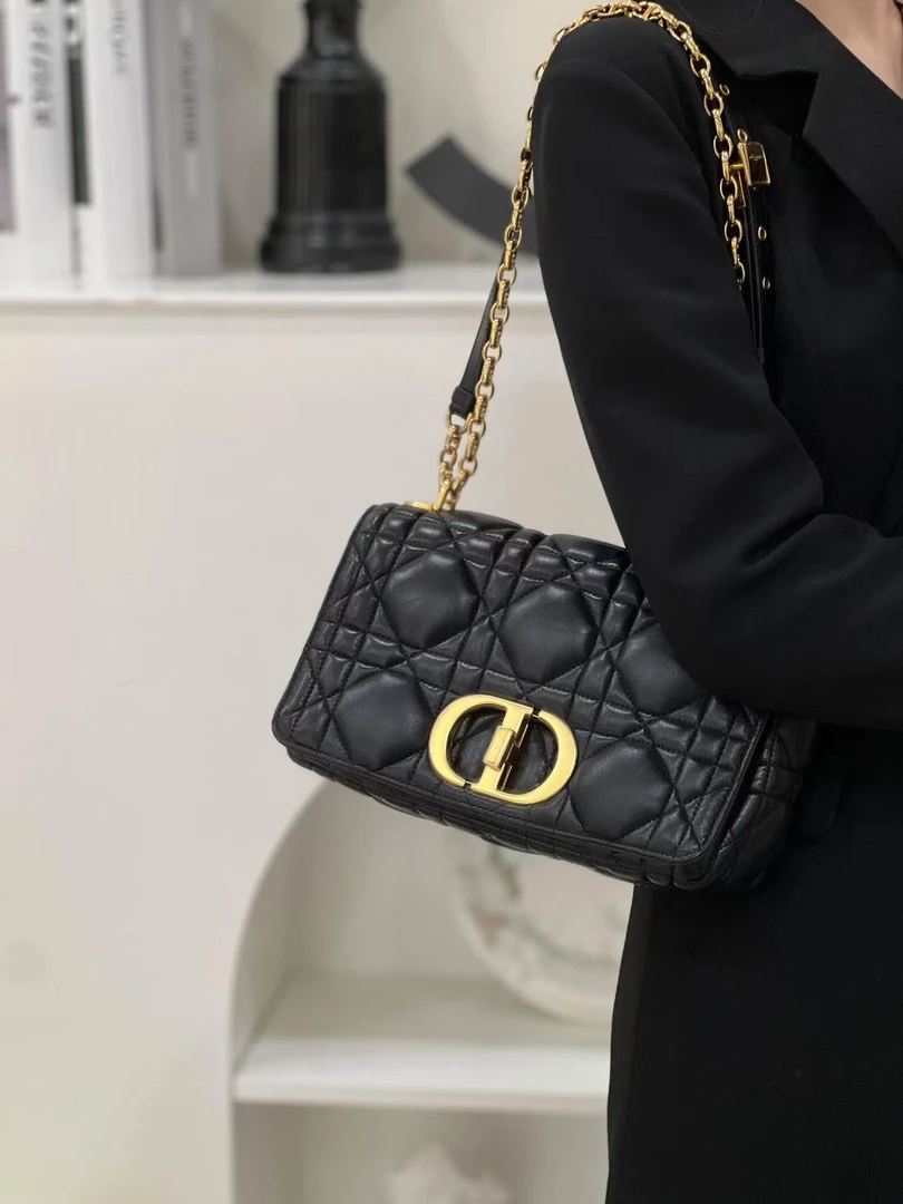 99新 DIOR/迪奥 dior caro大泡泡中号黑金单肩链条包/优品