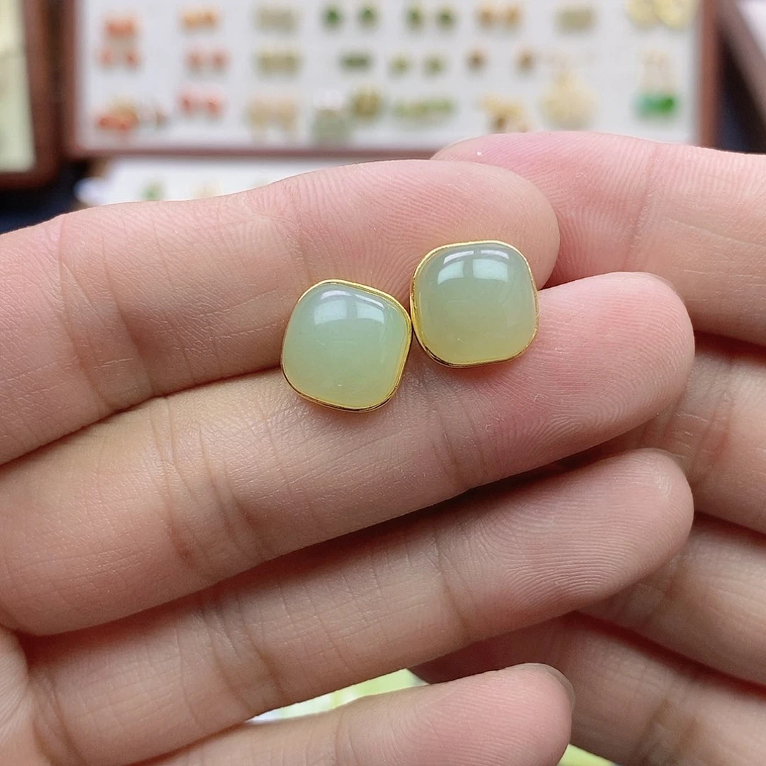 和田玉银S925镶嵌耳饰陈*默