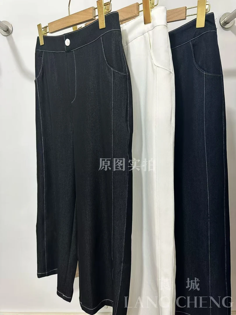 知容 25年秋款高克重明显设计半松紧直桶牛仔女裤K3615
