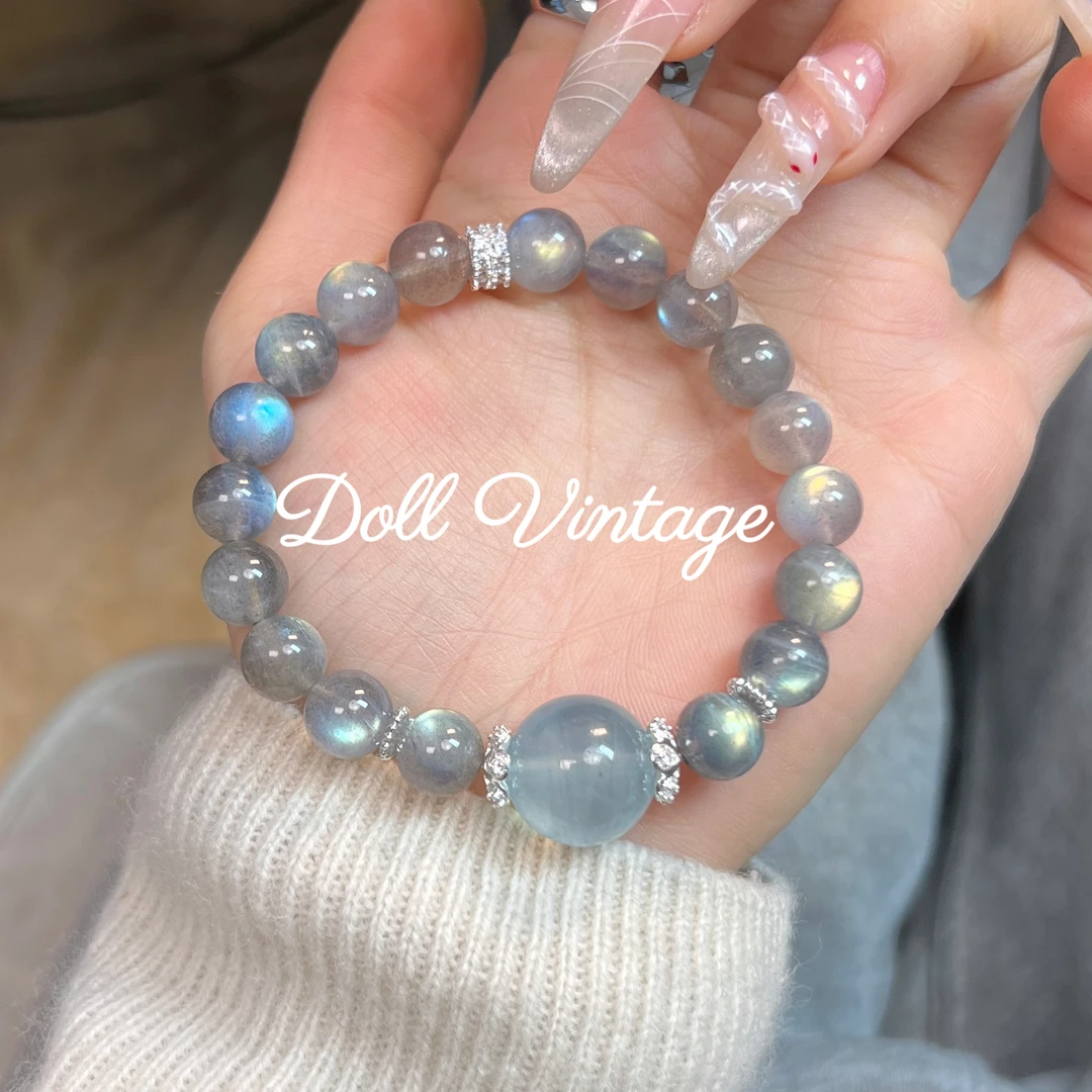 【星河】F03-灰月光+海蓝宝手串