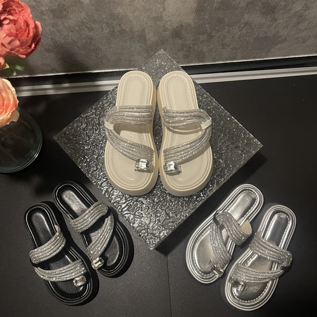 2025夏季新水钻套趾百搭气质款网红时尚简约外穿厚底舒适拖鞋-5CM