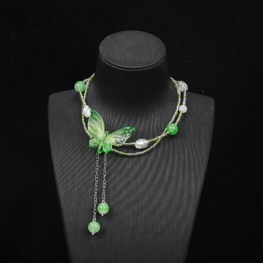 合金项链 合金项链 LZ0126 绿色蝴蝶设计款颈链项链34cm