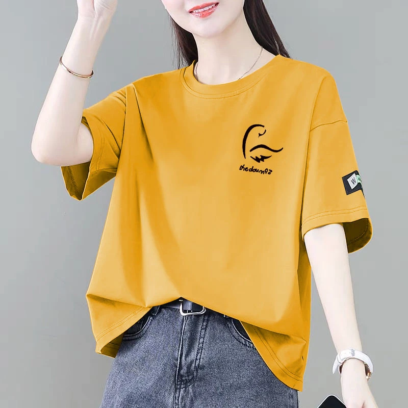 【丹丹专属】100%纯棉短袖t恤女夏季百搭休闲韩版宽松显瘦遮肚上衣