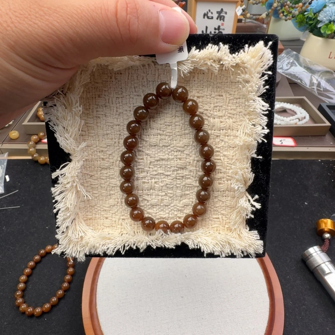 和田玉未镶嵌手链卡8新疆且末金山老红糖，20