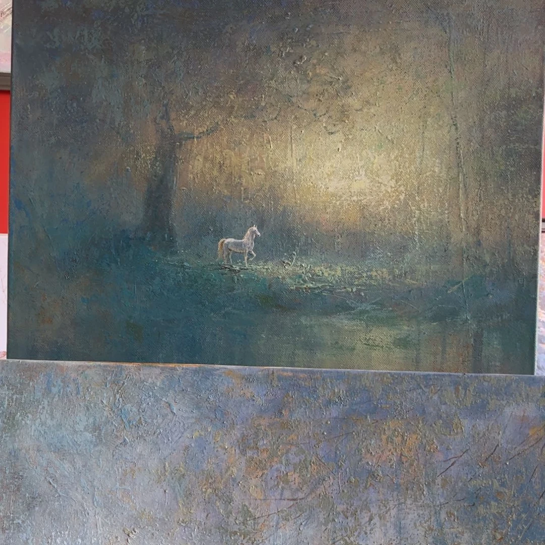 烛***海油画马儿纯手绘油画