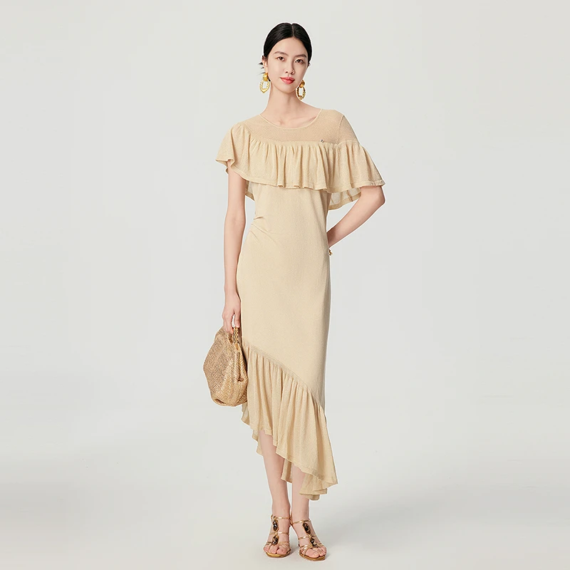 BADINA不规则剪裁高定设计镂空花边显瘦夏季新款连衣裙652U150