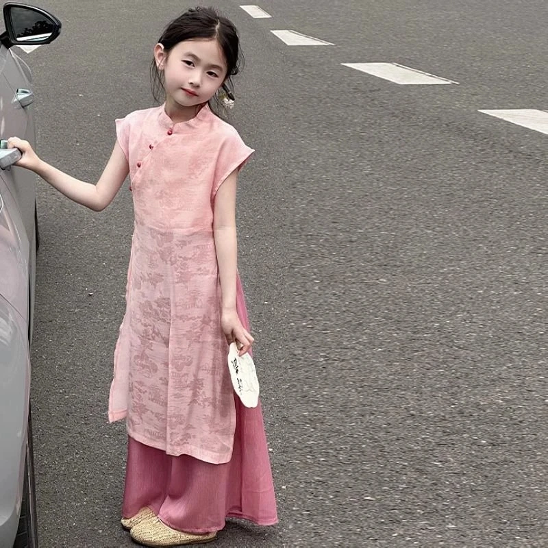 儿童连衣裙2025新款女孩新中式裙子大童国风旗袍裙夏季时髦长裙夏