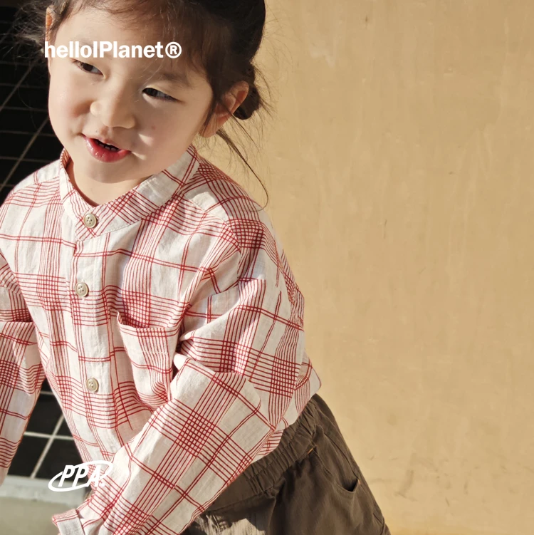 ppapa 柔软格子长袖宽松儿童格仔衬衣 713153