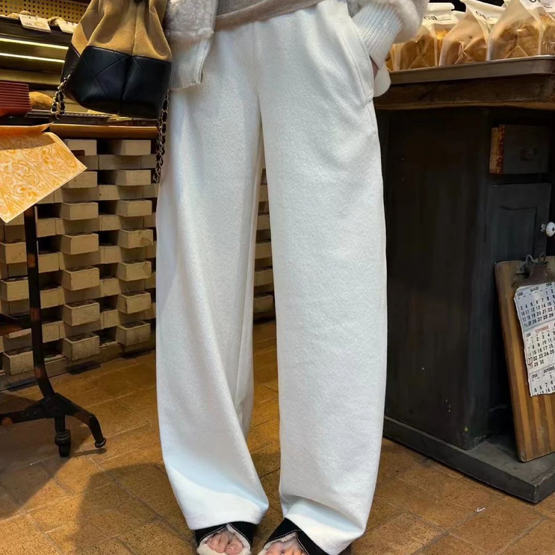 秋冬高腰显瘦百搭肌理感阔腿直筒休闲女裤