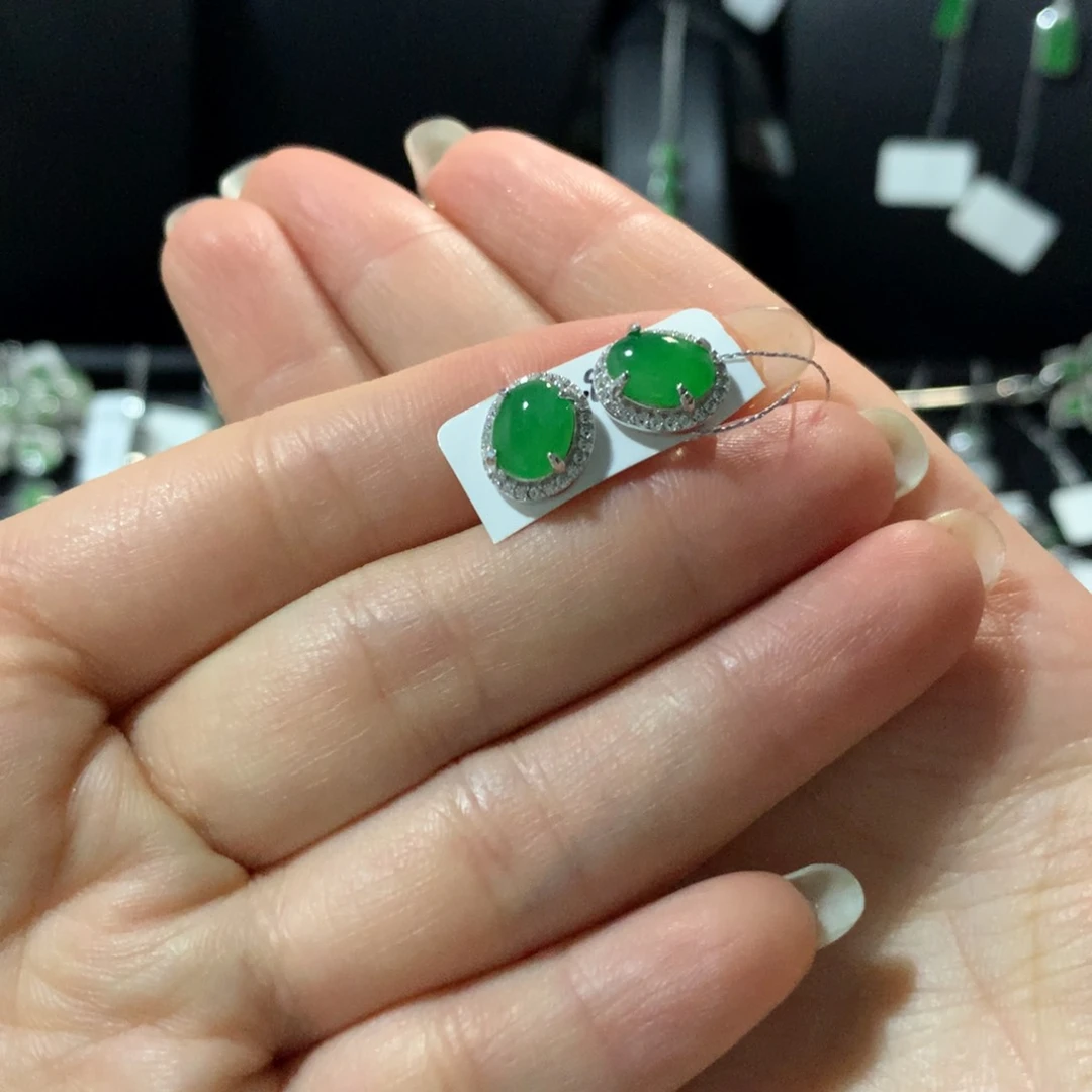 翡翠戒指银S925镶嵌耳钉