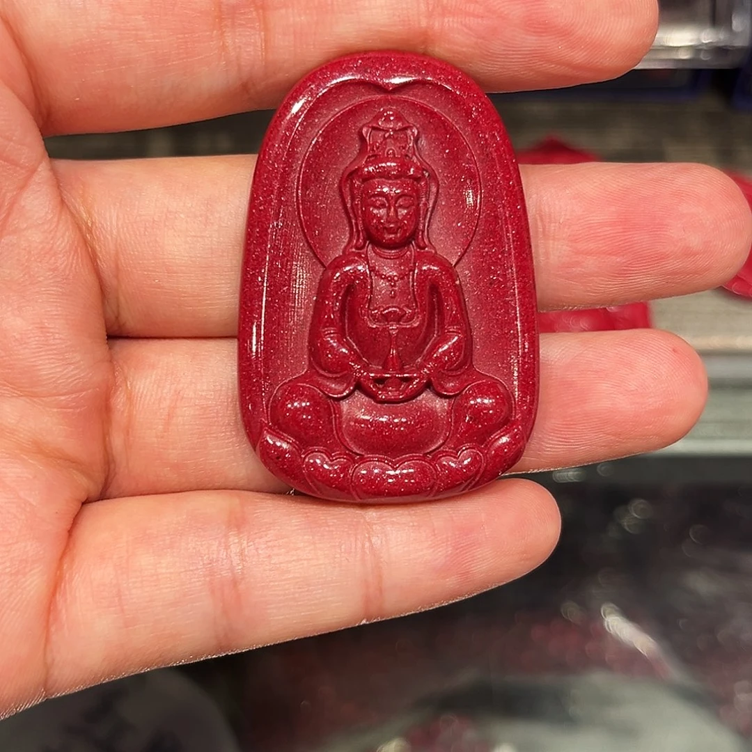 天然辰砂红晶砂观吊坠