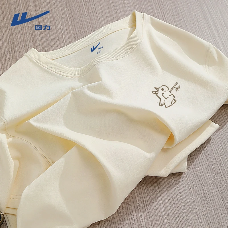 回力短袖t恤男款夏季男装纯棉五分袖男生简约卡通上衣情侣装半袖