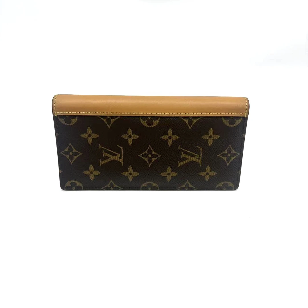 99新 LouisVuitton/路易威登 棕老花拼色对折钱包 尺寸19/10
