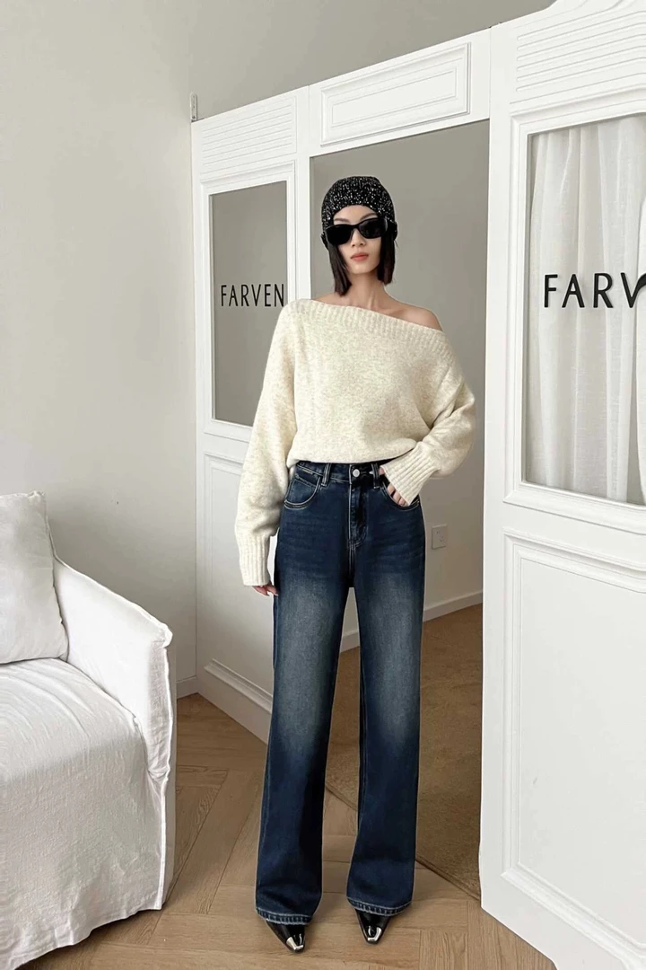 98150绒 极简镇店王牌主推直筒裤瘦身遮肉拉长腿部比例牛仔裤