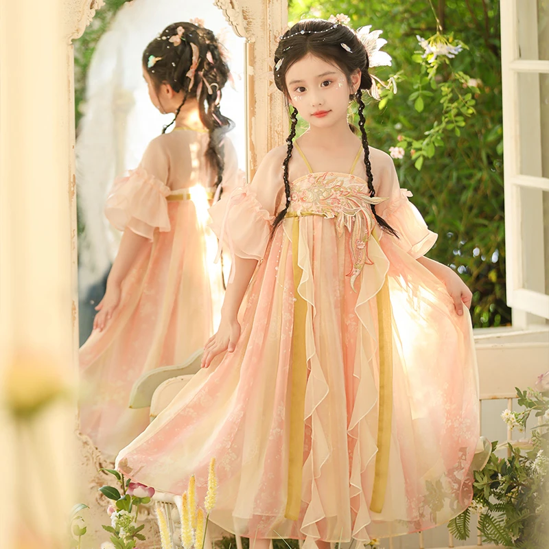 古月家.虞姬 汉服女童夏季儿童高端仙气国风公主连衣裙女宝礼服裙