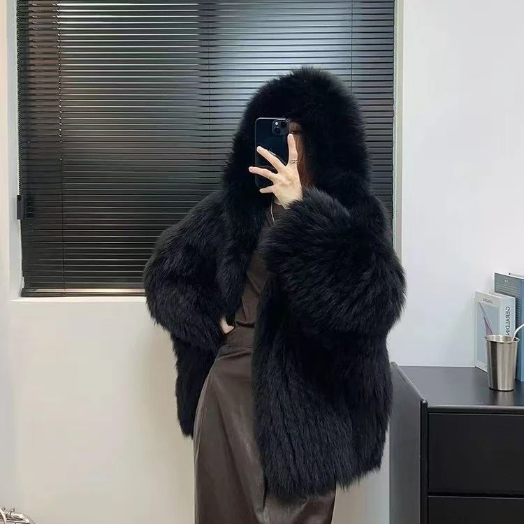 狐狸毛编织款大熊65衣长双面保暖又气质时尚又百搭高级显瘦洋气
