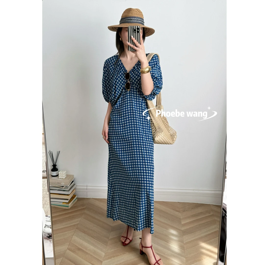 蝙蝠袖 桑蚕丝 真丝双绉印花收腰显瘦连衣裙11271