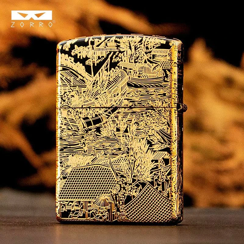 ZORO二代正品【鎏金清明上河图】高档煤油防风机