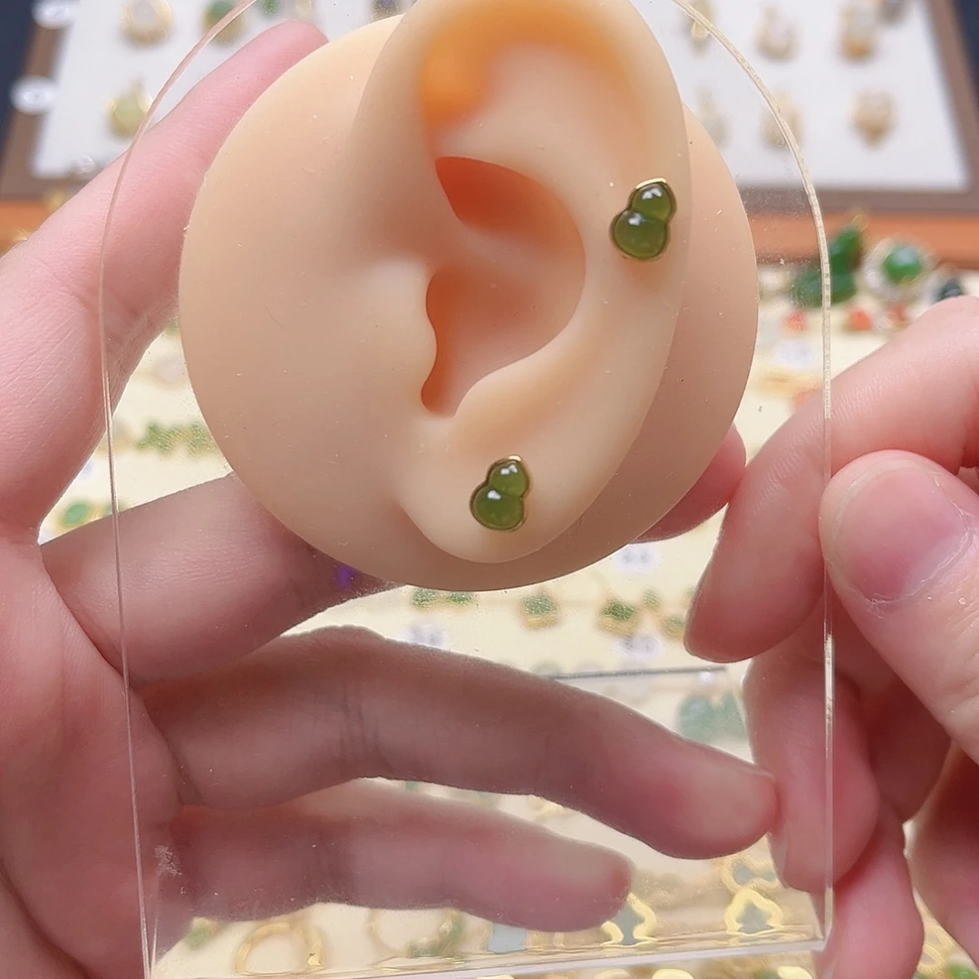 银S925镶嵌和田玉耳饰