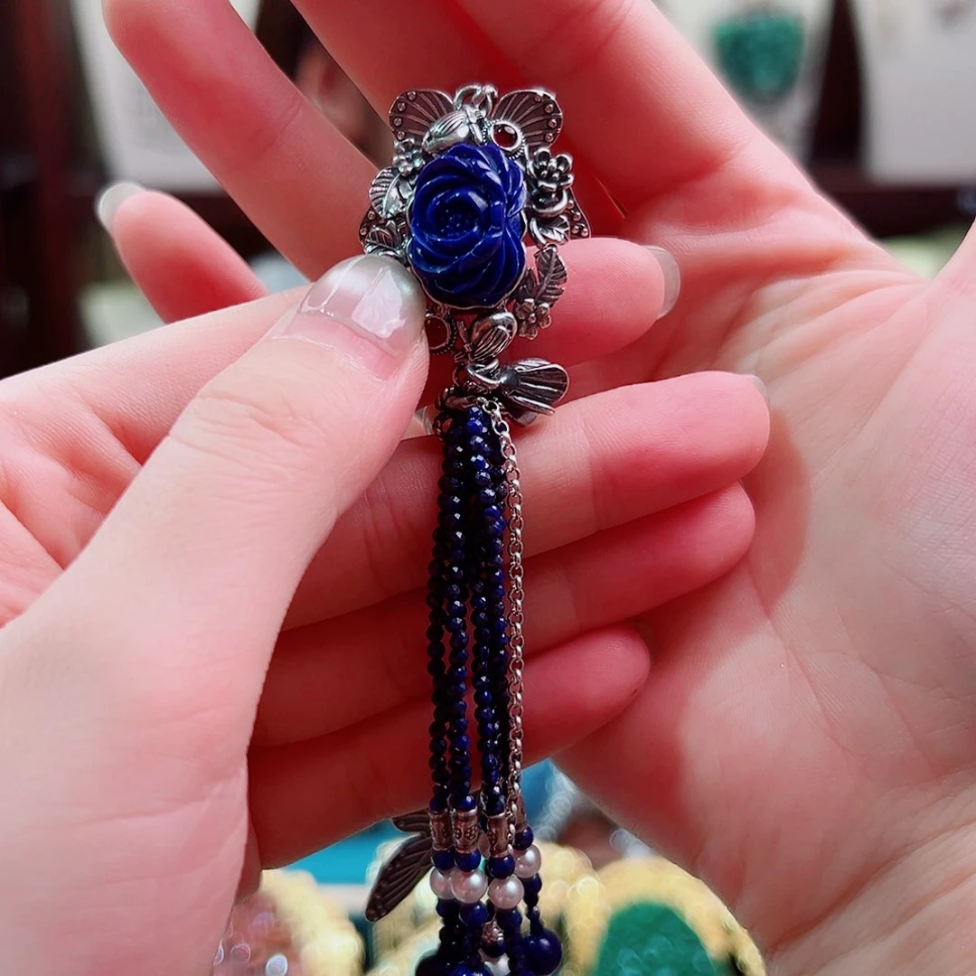 亦***平挂件青金石银S925镶嵌耳环