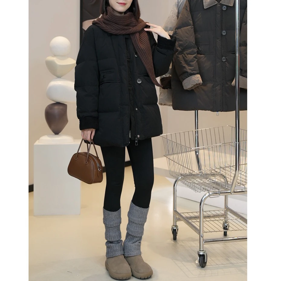 正品保证 高货 冬季款百搭撞色欧棉绒拼接单排扣白鸭绒羽绒服E617