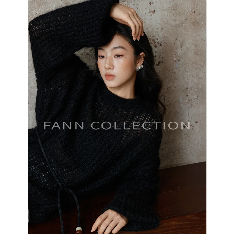 饭饭FANN COLLECTION 暮光烤雪 羊毛设计款圆领毛针织衫FANNA297