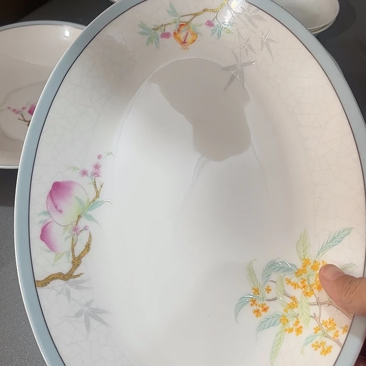 瓷片微瑕骨瓷鱼盘福桂满庭一个