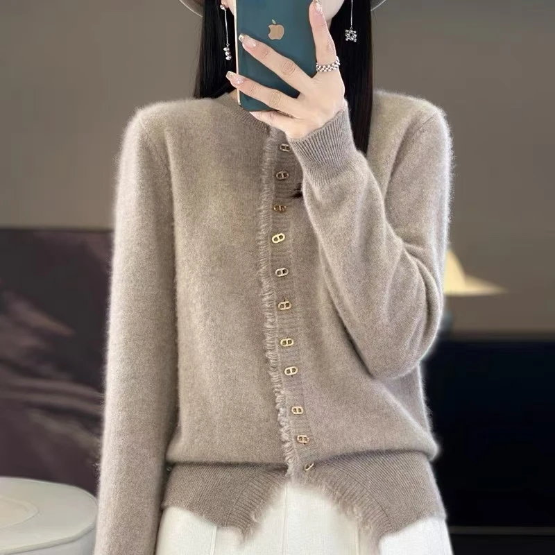 【秋兰】设计师款纯羊毛衫开衫长袖宽松百搭YM-QHNJR-901