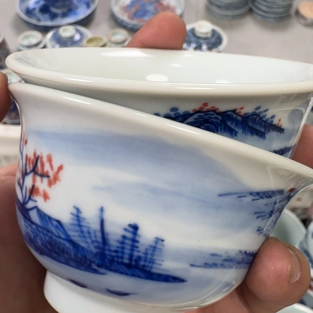 杯人****婷手工手绘青花山水中号压手杯拍一发二