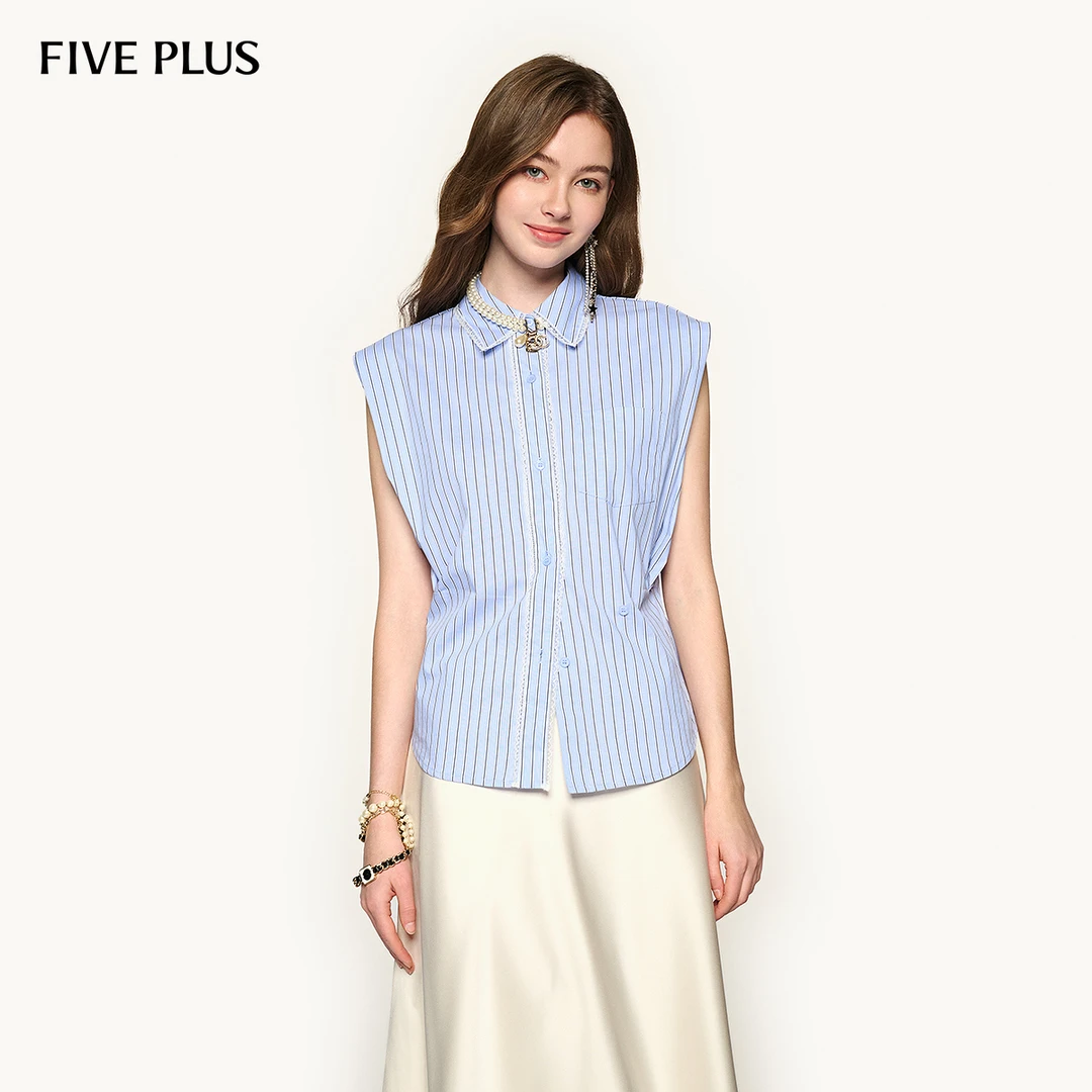 FIVE PLUS衬衫女衬衣小清新条纹宽松通勤气质上衣2LA3010060