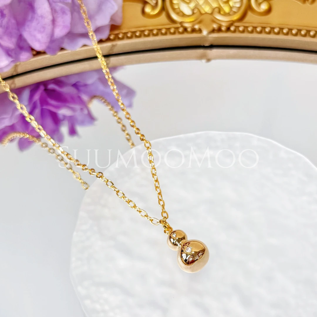 铜合金合成锆石项链 气质时尚金色葫芦项链轻奢小众精致