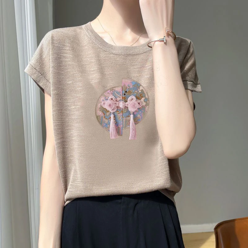 今年流行新款洋气百搭短袖T恤女中式宽松显瘦减龄国风纯棉上衣