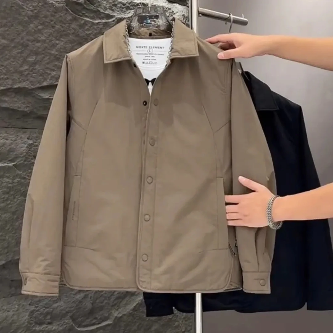 秋冬爆款商务二棉翻领夹克男高级感户外防风纯色百搭保暖棉服外套