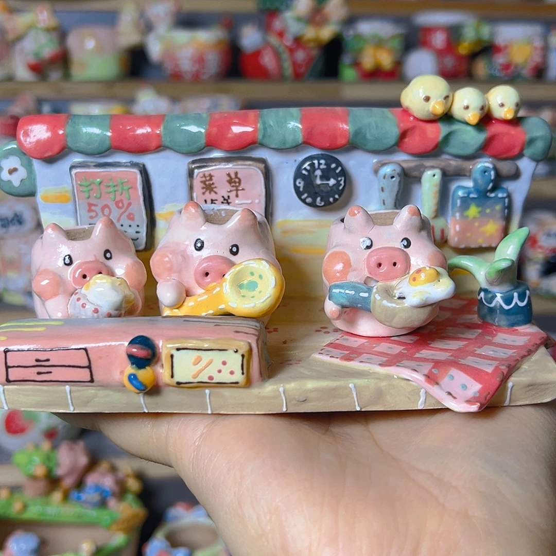 福福老梧家纯手工手绘多肉花盆