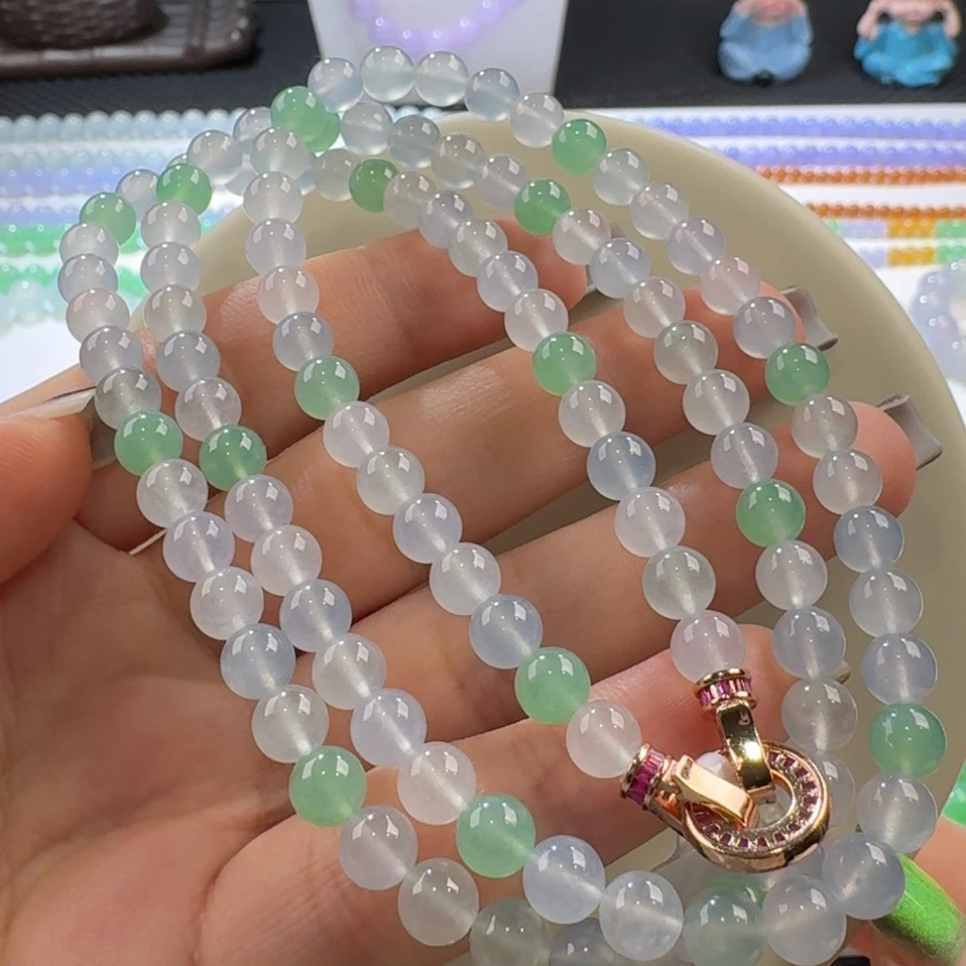 翡翠手链未镶嵌高冰幻彩项链卡6.1 力推！冰透大漏！