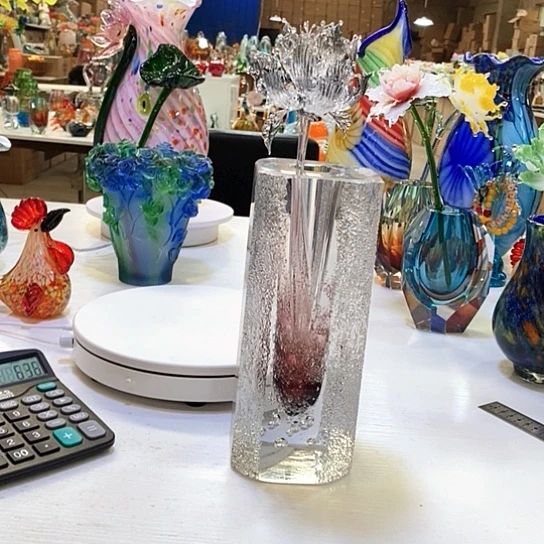 往**烟水晶花瓶加水晶花高35厘米宽10厘米