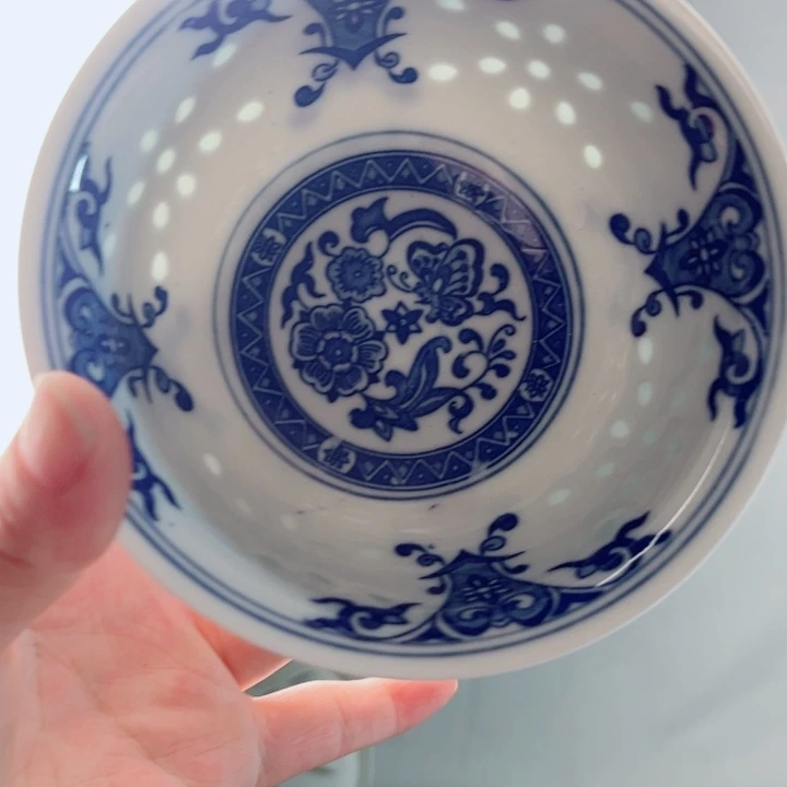 青花玲珑5寸饭碗蝶恋花