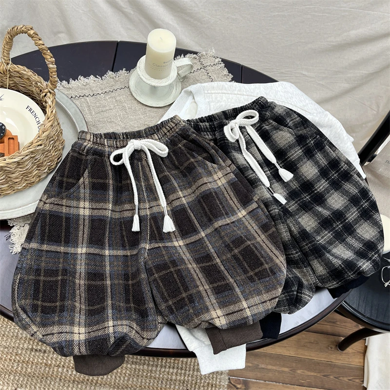 宝宝裤子冬装2024新款儿童冬季加绒格子宝宝保暖裤 h493 D24326