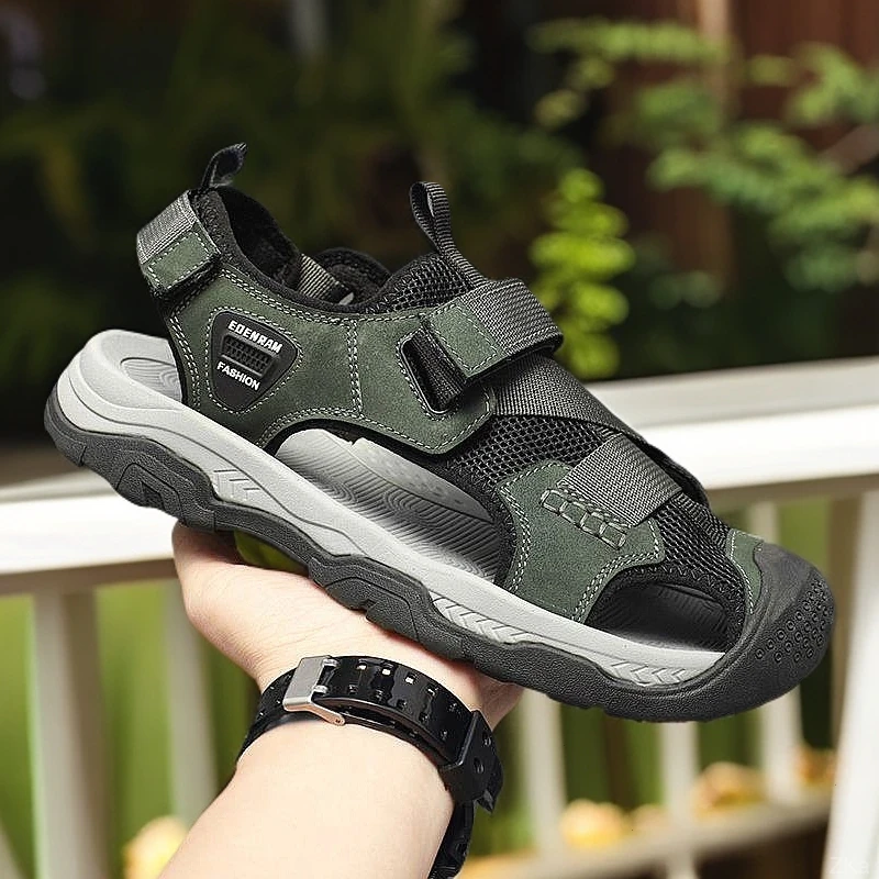 Yetmv Lotus正品男士真皮凉拖鞋夏季透气镂空勃肯鞋男士防滑凉鞋